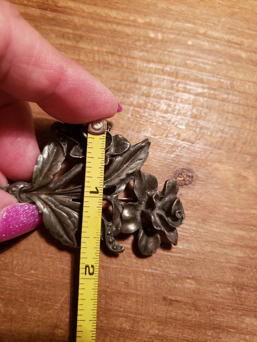 Vintage Dark Pewter Color Rose Brooch